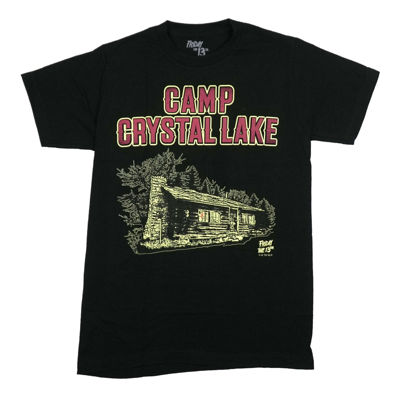 Friday the 13th Mens T-Shirt - Camp Crystal Lake Distressed Yellow Cabin