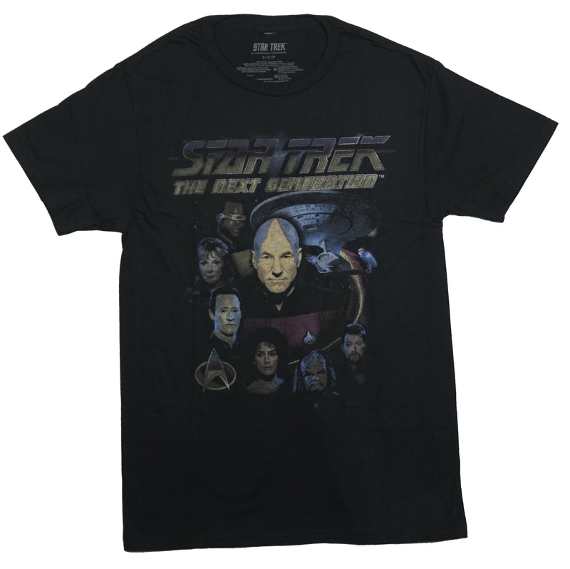 Star Trek Next Generation Mens T-Shirt - Distressed Cast Portrait Collage - Inmyparentsbasement.com