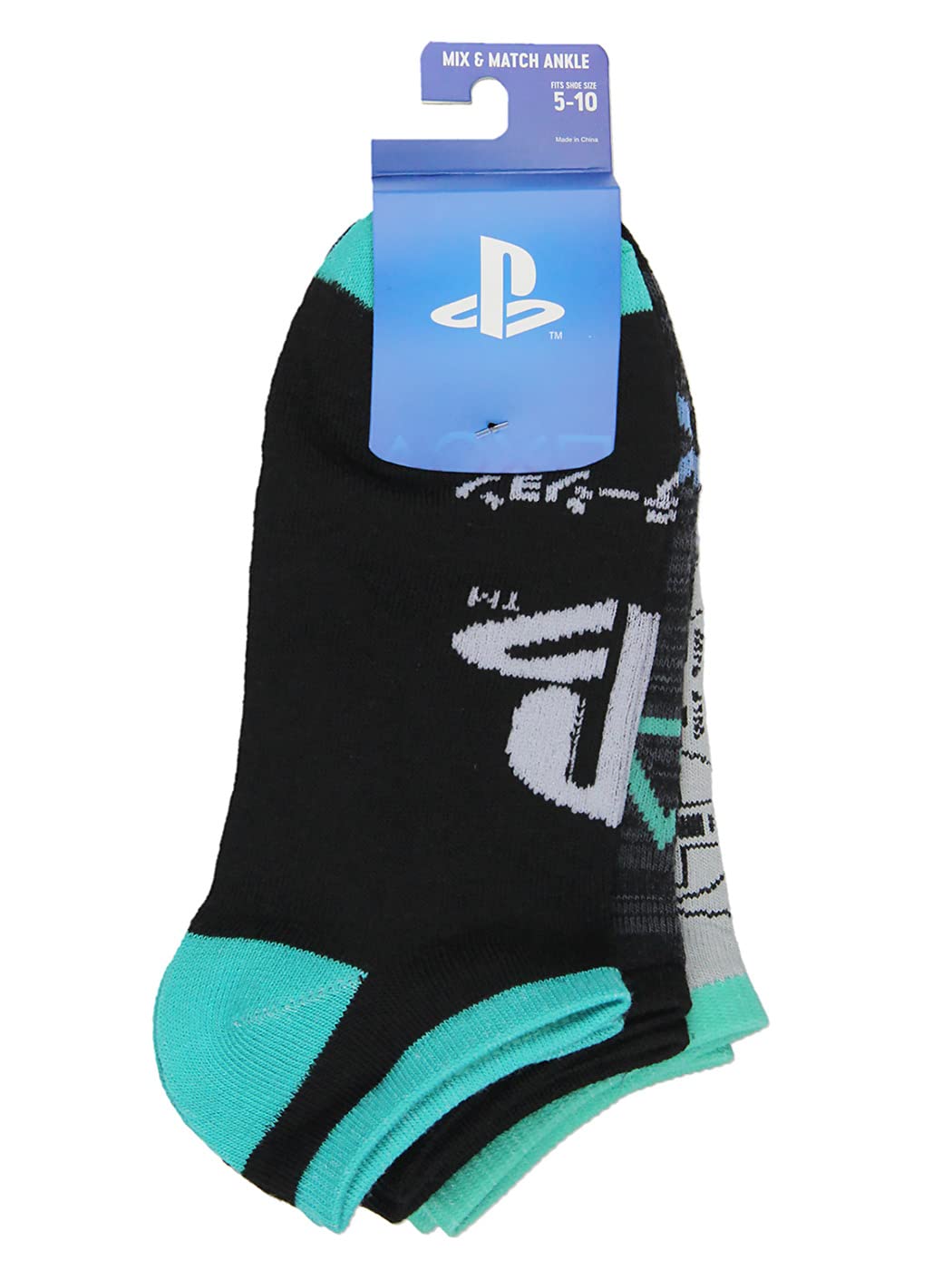 Bioworld PlayStation Adult Logo Icon Controller 3 Pack No Show Ankle Socks