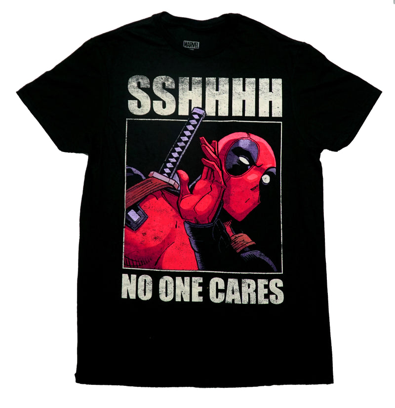 Deadpool Mens T-Shirt - Marvel SHHHHH No One Cares