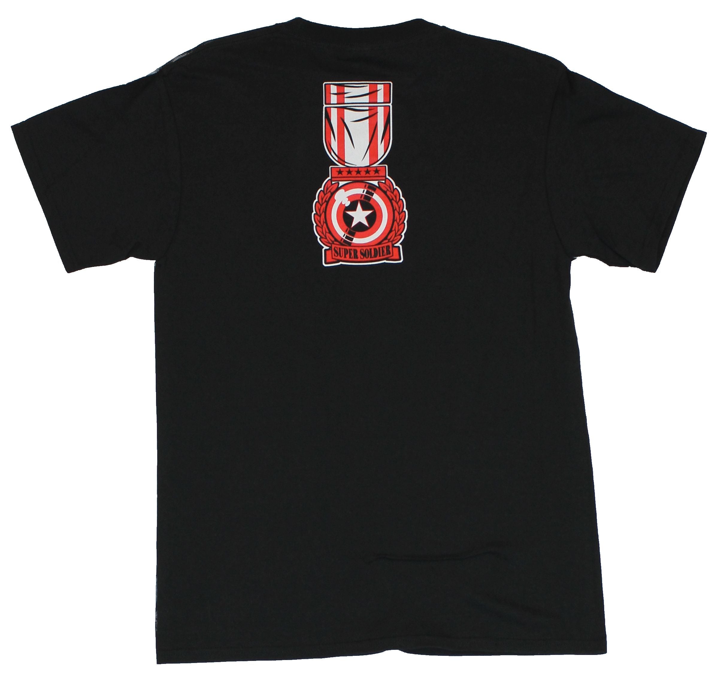 Captain America Mens T-Shirt - Shield Logo Over Two Tone Allover Print