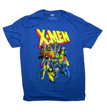X-Men Mens T-Shirt - Giant Cast Below Logo and Storm