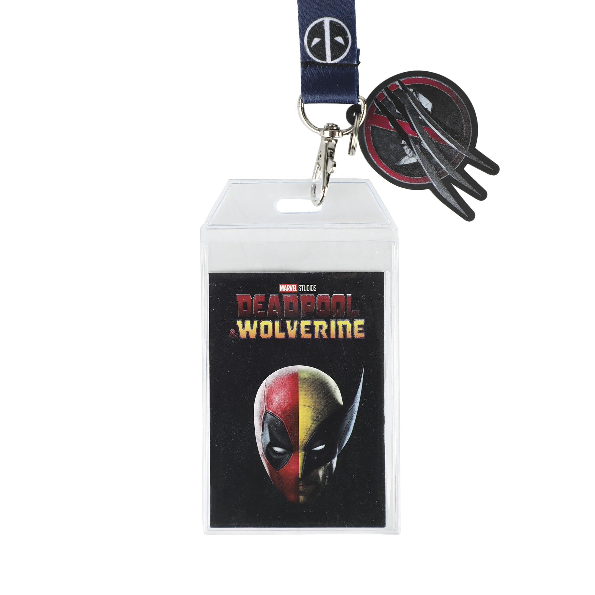 Deadpool & Wolverine Combined Mask 22" Black Lanyard with ID Sleeve