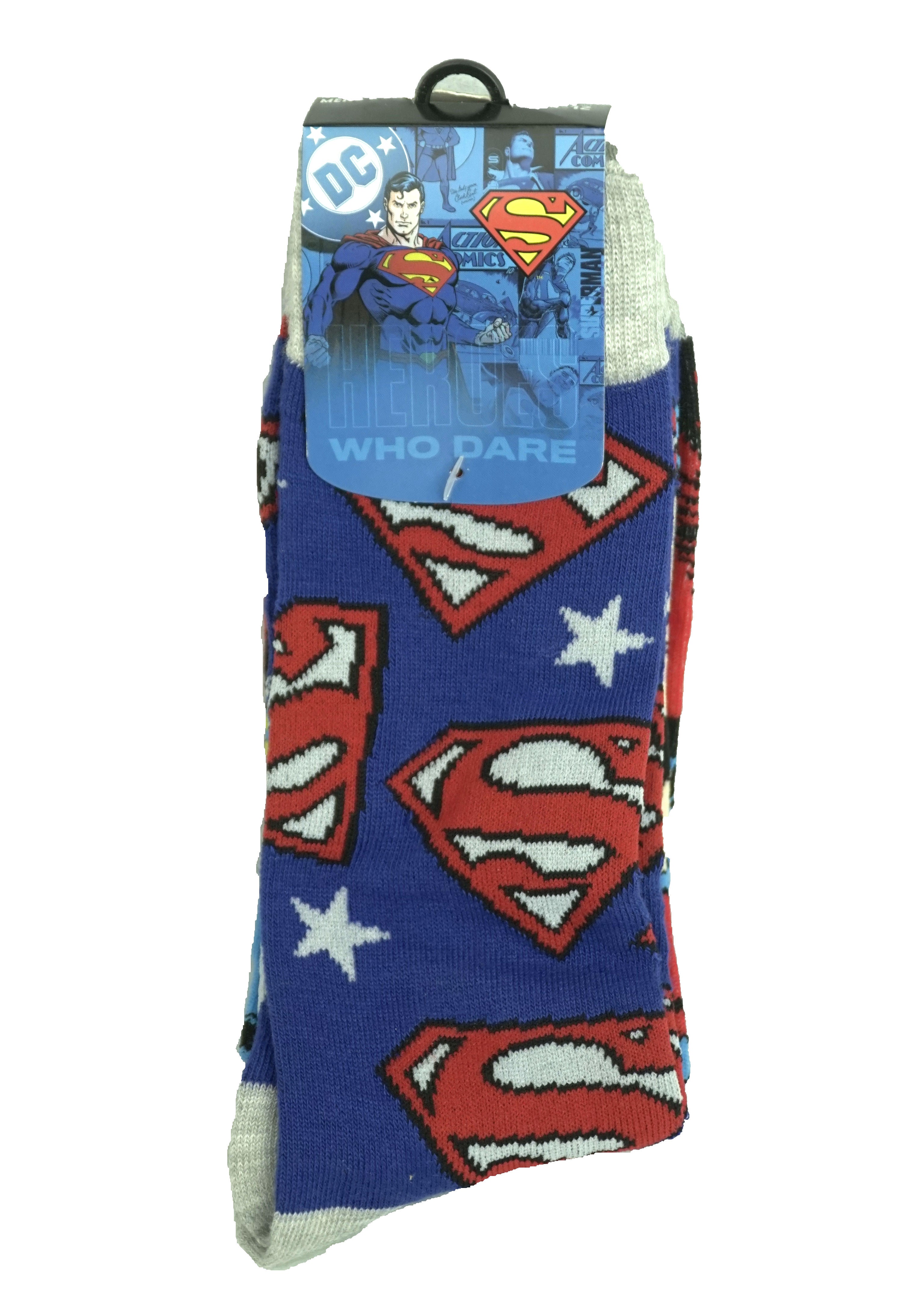 Superman Mens Crew 2 Pack Socks Logo Allover & Full Body Supes
