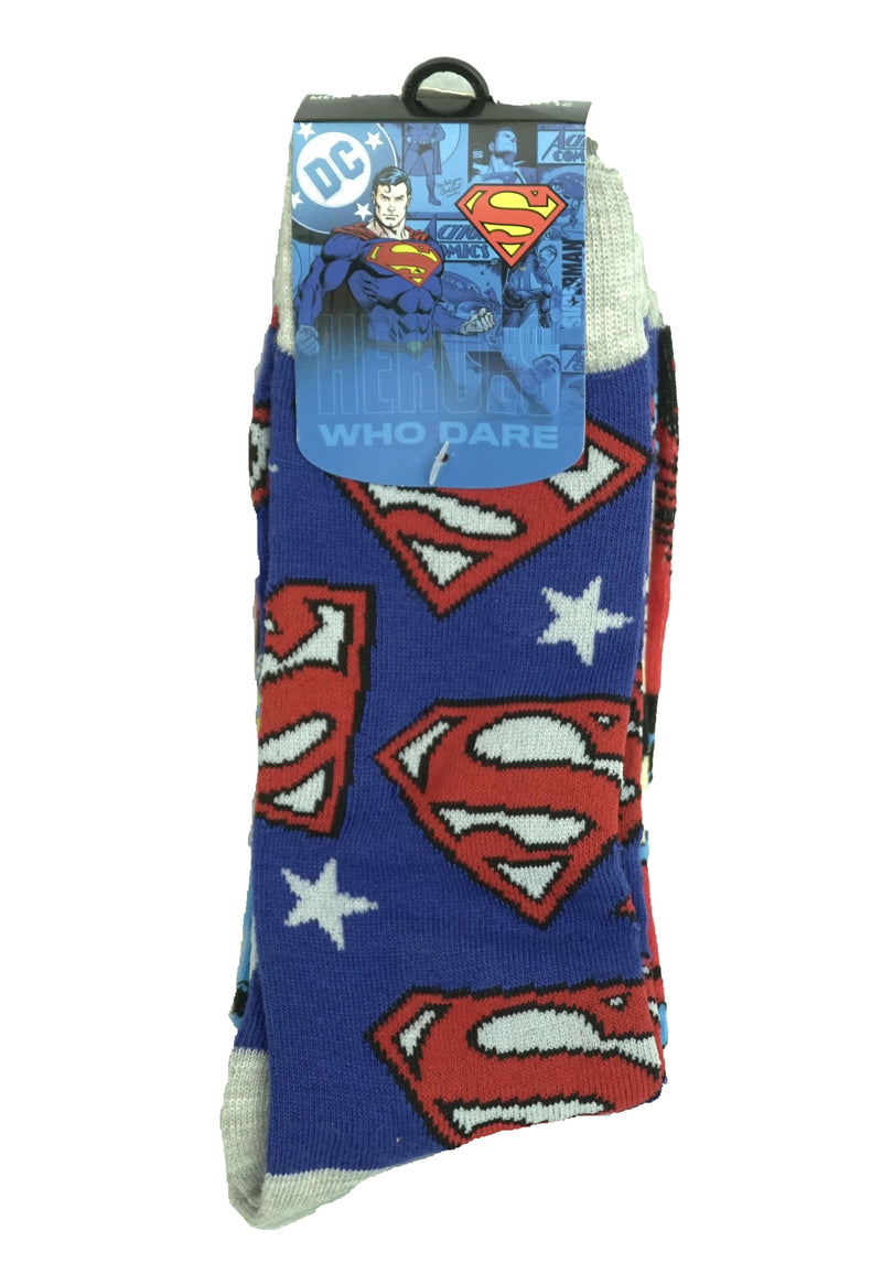 Superman Mens Crew 2 Pack Socks Logo Allover & Full Body Supes