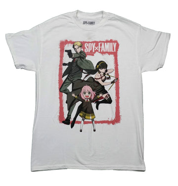 Spy X Family Mens T-Shirt - Pink Framed Trio Ready Attack