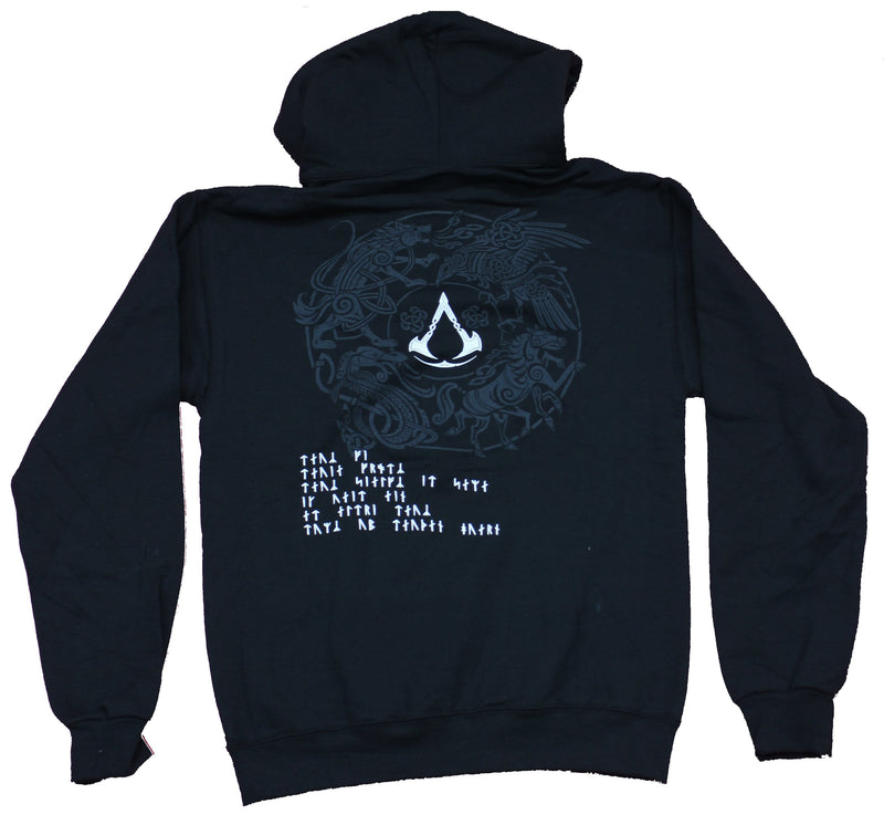 Assassin's Creed Valhalla Mens Hoodie  -  Logo Lapel Ornate Creed Back