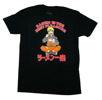 Naruto Shippuden  Mens T-Shirt - Sitting Eating Kanji Ramen Best Pleasure