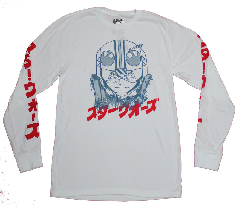 Star Wars Long Sleeve Mens T-Shirt  - Manga Style Luke Skywalker over Red Kanji