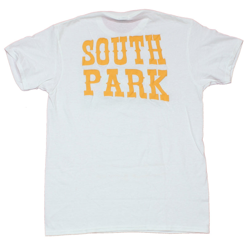 South Park Mens T-Shirt - Seated Foursome Front Raised Letter Back
