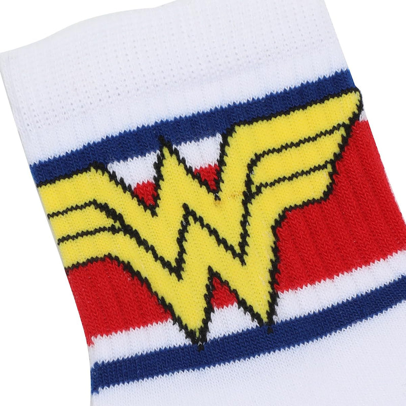 Bioworld Wonder Woman Logo Red White and Blue Athletic 3-Pack Quarter Crew Ankle Socks