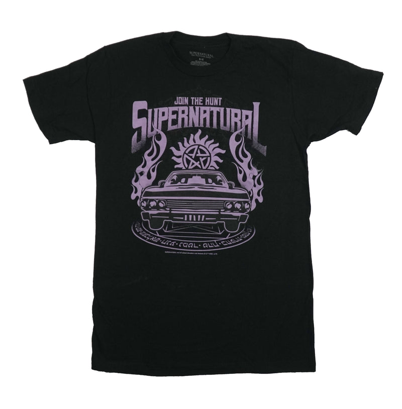Supernatural Mens T-Shirt - Join The Hunt All Purple Print Logo Above Baby