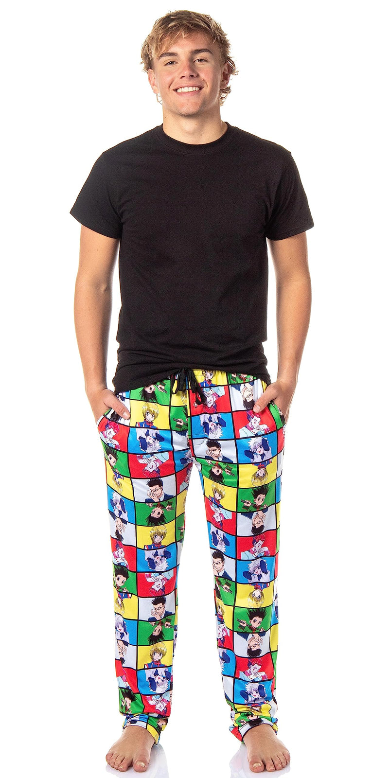 Hunter X Hunter Men's Gon Killua Kurapika Leorio Hisoka Character Grid Adult Lounge Bottoms Pajama Pants