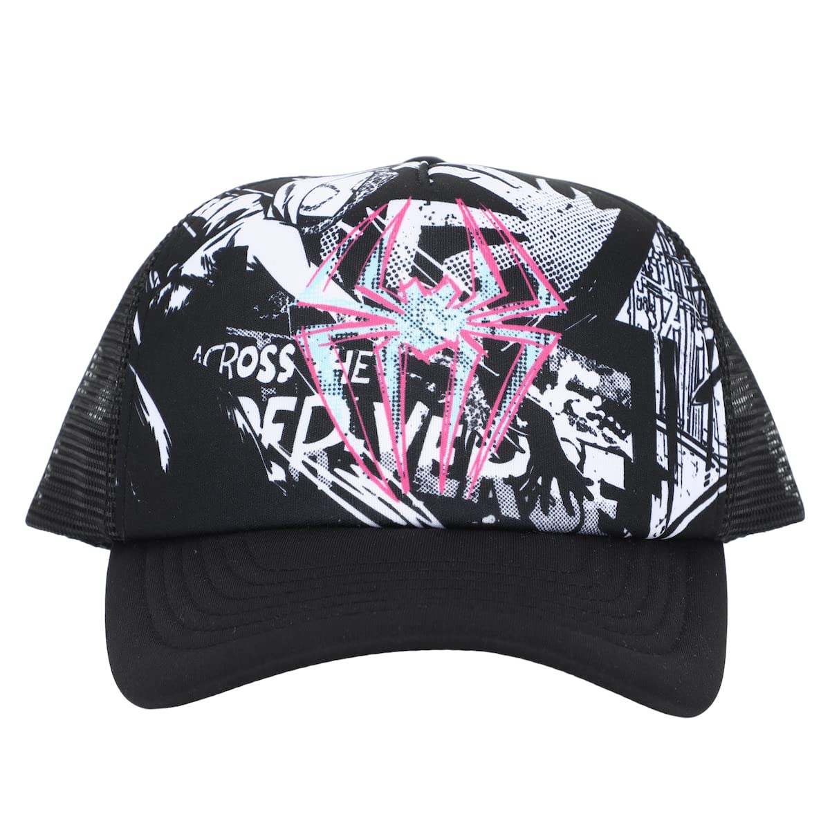 Bioworld Spider-Gwen Pink Spidey Logo with Black-and-White Background Black Foam Trucker Hat