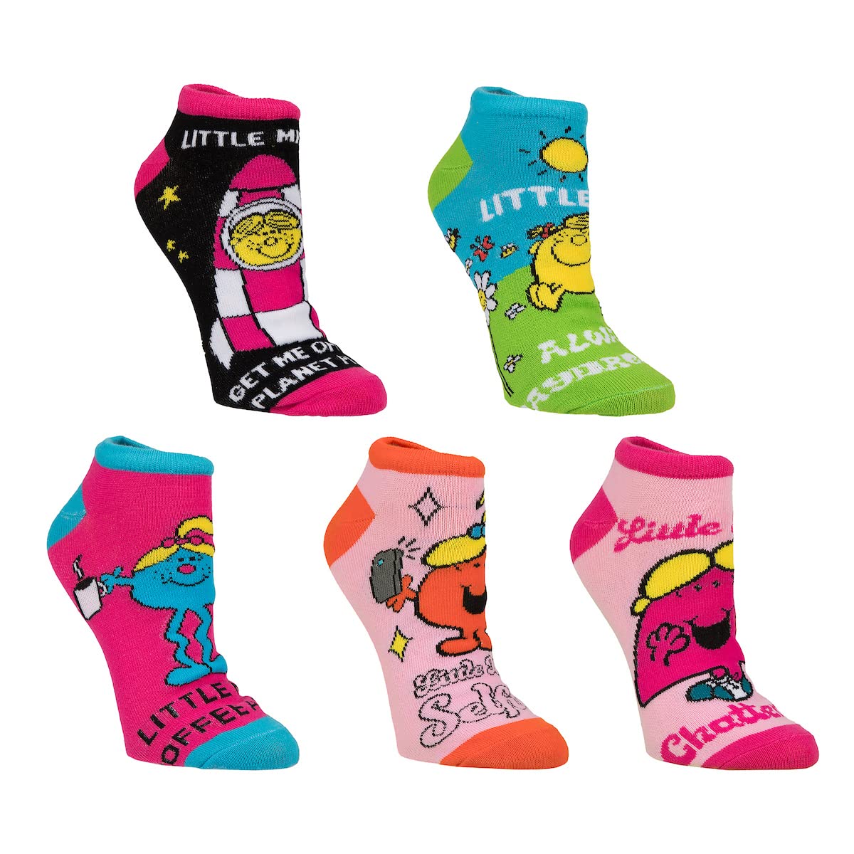 Bioworld Mr. Men And Little Miss Meme Characters 5-Pack Women's Ankle Socks