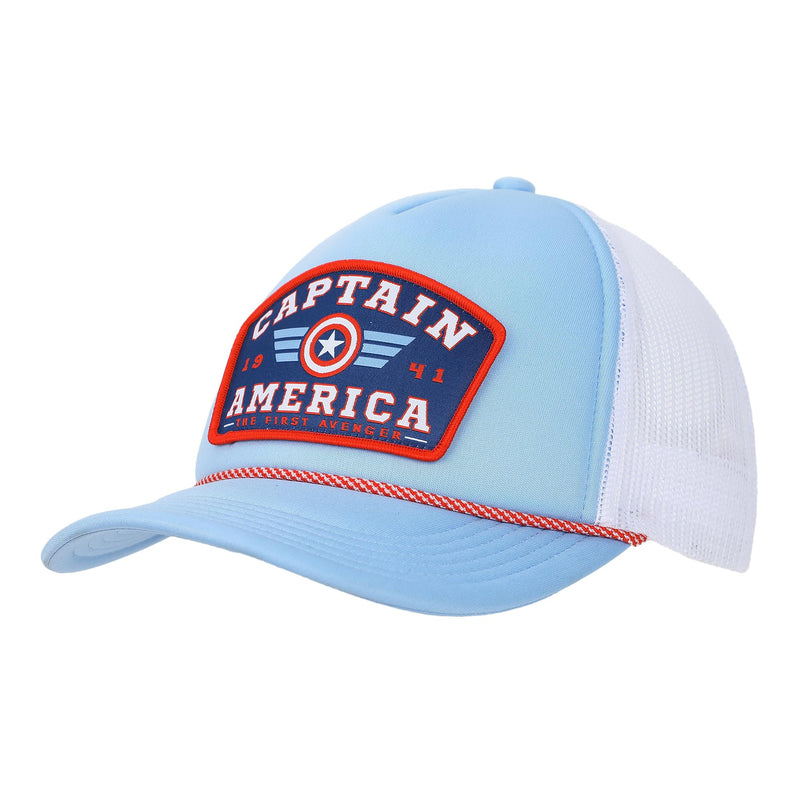 Marvel Universe Captain America Superhero Shield & Wings Adult Blue Trucker Hat