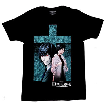 Death Note Mens T-Shirt - Duo Over Teal Cross