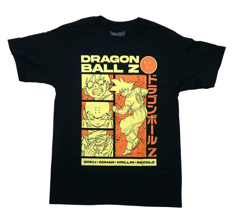 Dragon Ball Z Mens T-Shirt - Orange  Boxed Lined  Images Above Names - Inmyparentsbasement.com