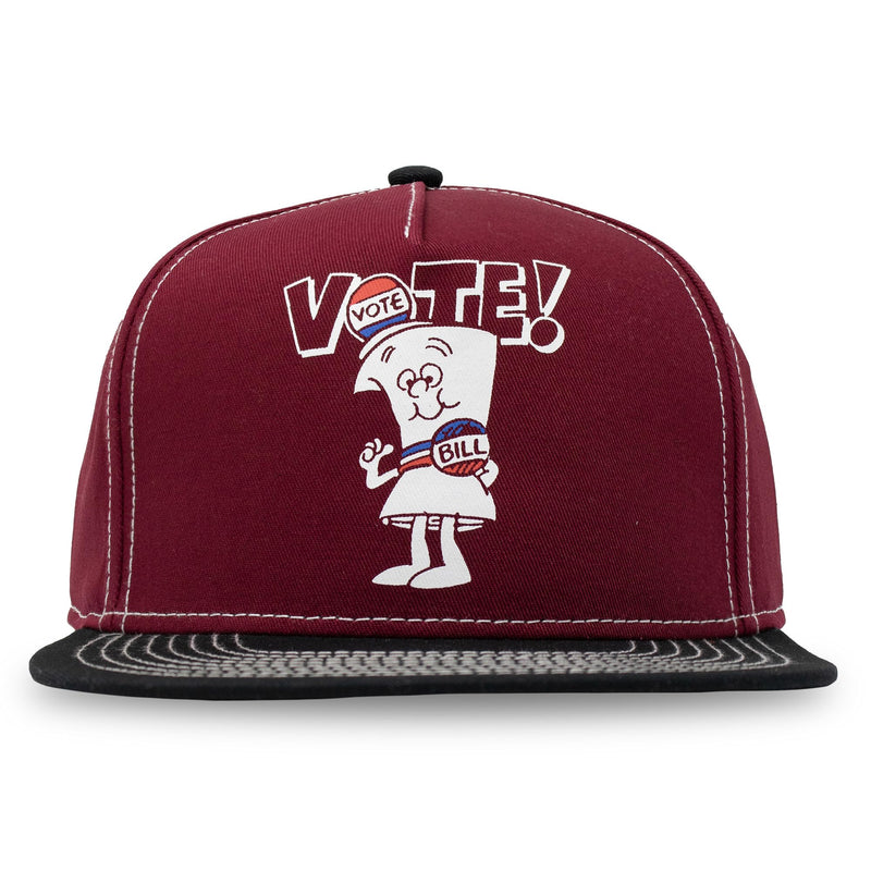 Schoolhouse Rock Vote with Bill 5 Panel Structured Adjustable Adult Unisex Red and Black Adult Unisex Flat Bill Snapback Hat