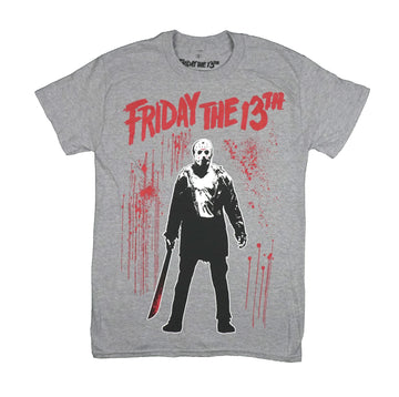 Friday the 13th Mens T-Shirt - Jason Holding Blade Standing In Blood