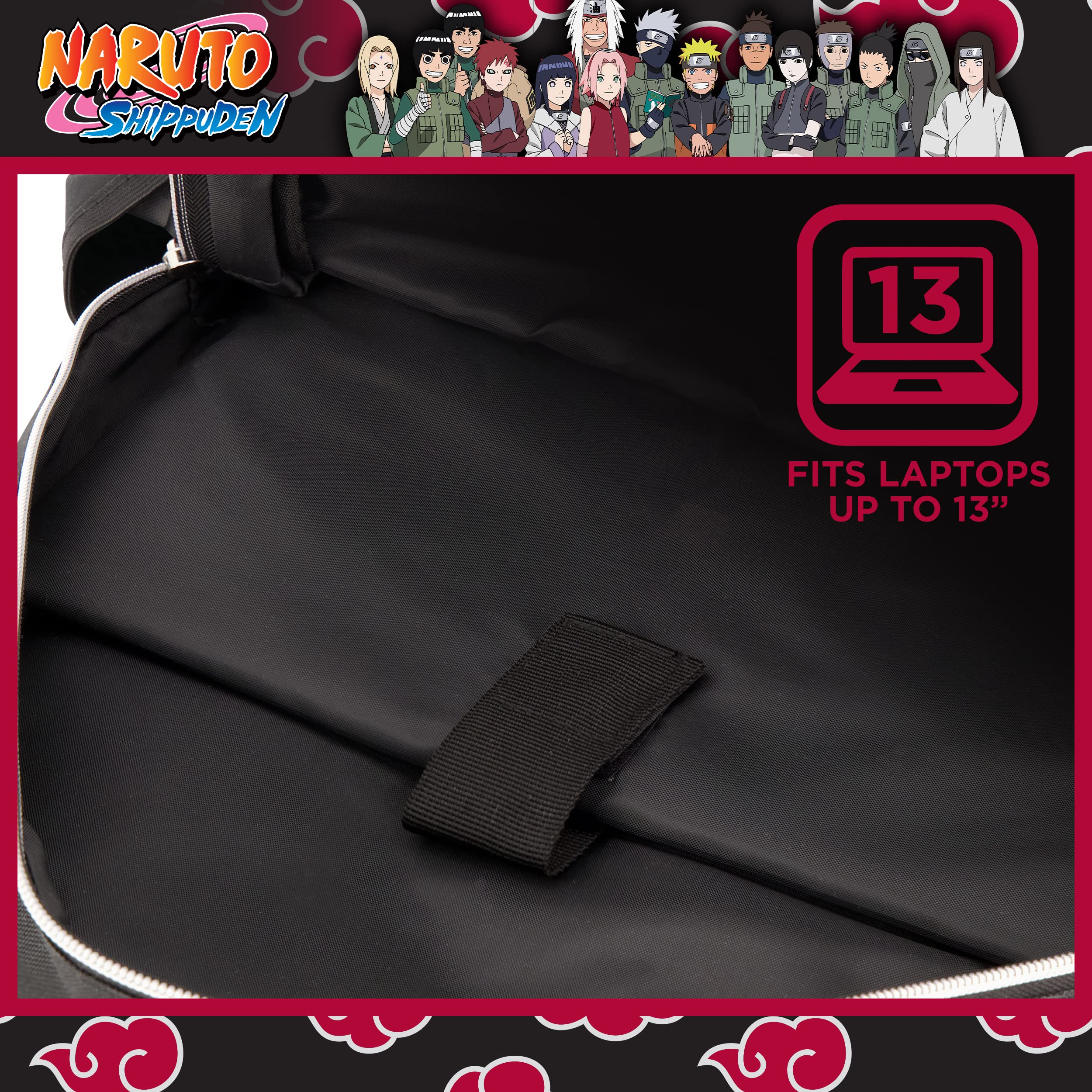 Naruto 13 Inch Sleeve Laptop Backpack, Padded Computer Bag for Commute or Travel, Shinobi Headband, One Size