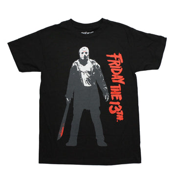 Friday the 13th Mens T-Shirt - Jason With Bloody Machete Vertical Name