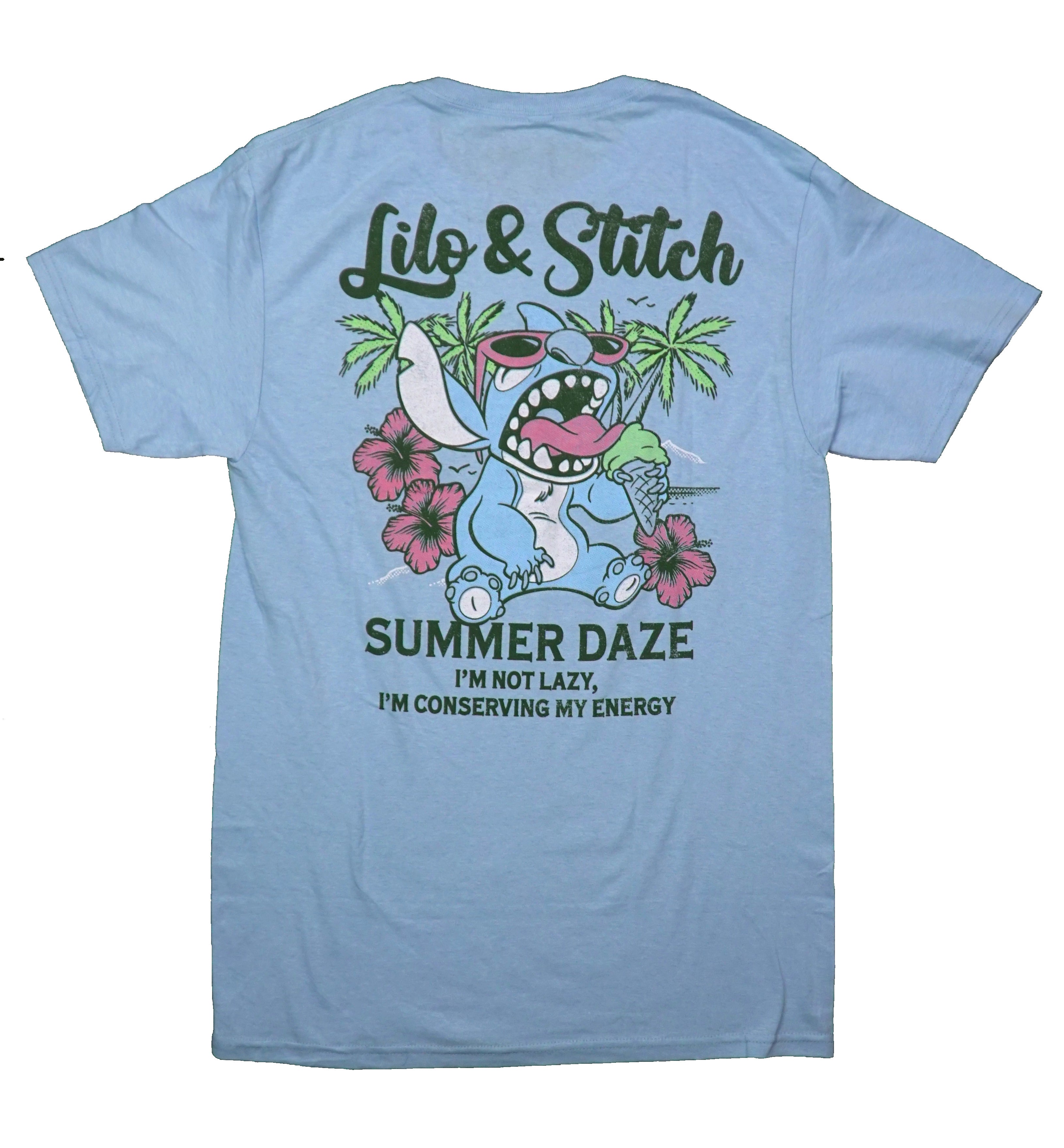Lilo & Stitch Mens T-Shirt - Lapel Stitch Summer Daze on Back