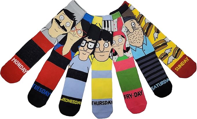 Ripple Junction Bob's Burgers 7 Days of the Week Characters Multi Pack Adult Crew Socks
