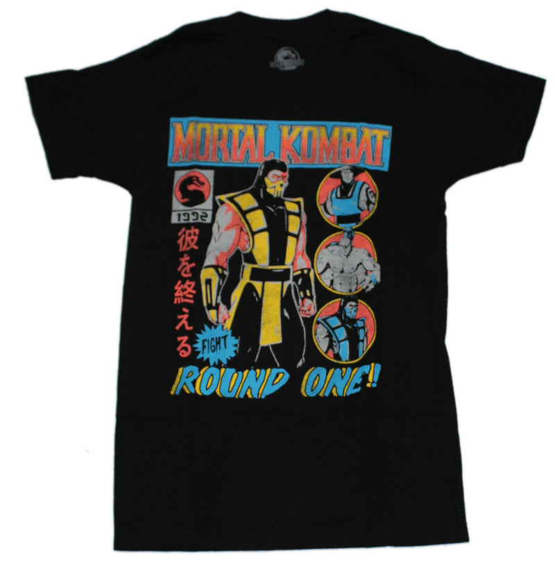 Mortal Kombat Mens T-Shirt - Round One Fight Scorpion & Circle Characters