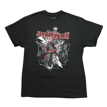 Spider-Man Mens T-Shirt -  Spider-Punk Fist Pumping Carrying Guitar in Web