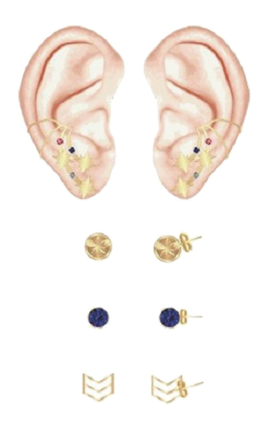 Captain Marvel Earring and Ear Cuff Set, Comes W/ 1 Cuff & 3 Stud Earrings