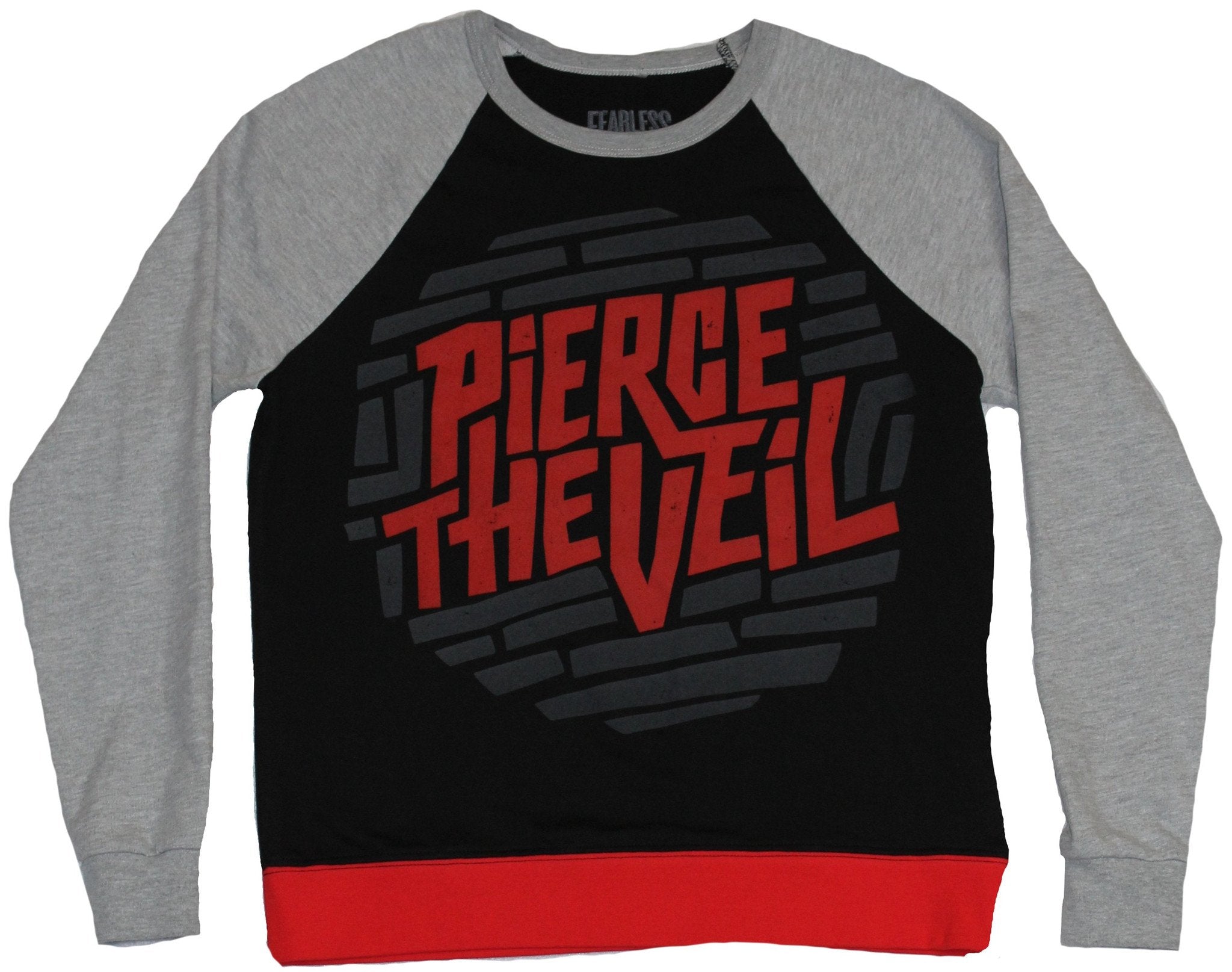 Pierce The Veil Girls Juniors Light Sweatshirt - Red Word Circle Line logo
