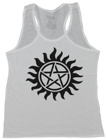 Supernatural Girls Juniors Tank Top- Pentagram Sun Symbol Image