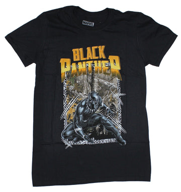 Black Panther Mens T-Shirt - Camo Forest Panther Under Yellow Logo