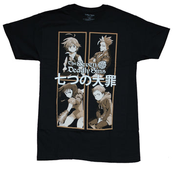 Seven Deadly Sins Mens T-Shirt - 4 Character Box With Kanji Tan Tones