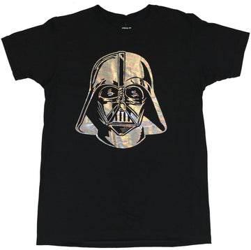 Star Wars Mens T-Shirt - Rainbow Silver Foil Darth Vader Head Design Image