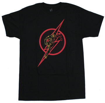 Flash DC Comics Mens T-Shirt - Line Drawn Flash Rushing in Logo