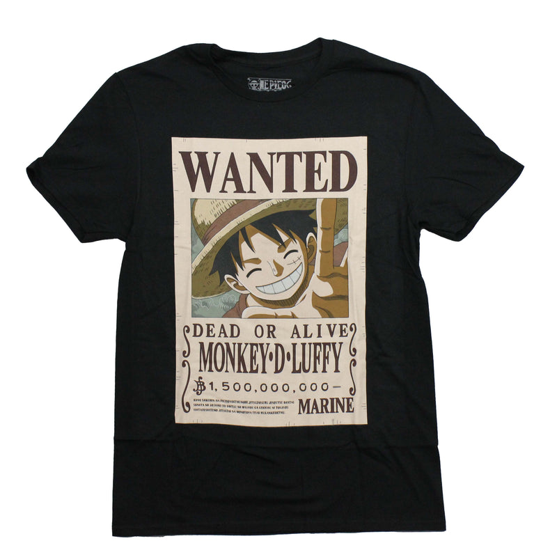 One Piece  Mens T-Shirt -WANTED Dead or Alive Monkey D. Luffy Poster - Inmyparentsbasement.com