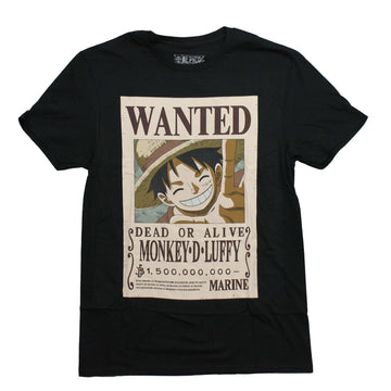 One Piece  Mens T-Shirt -WANTED Dead or Alive Monkey D. Luffy Poster