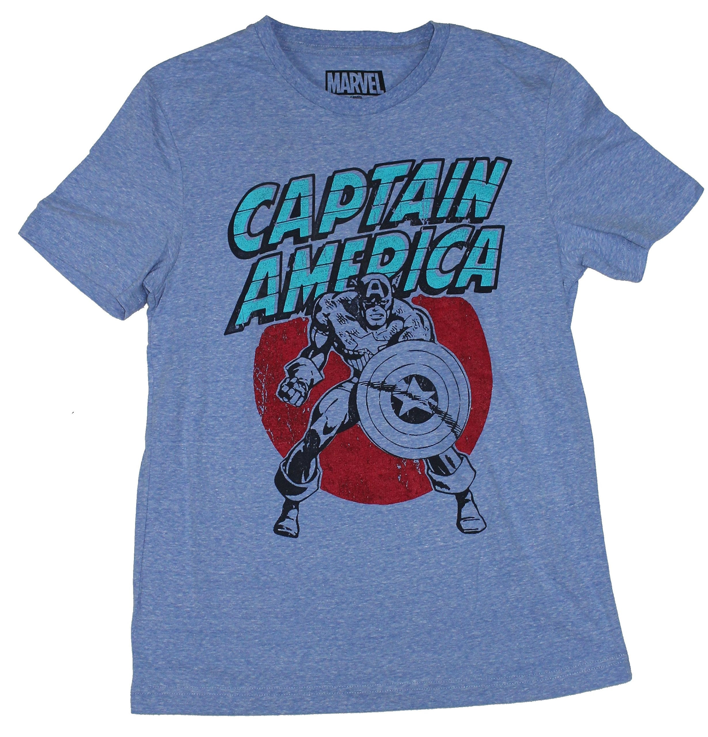 Captain America (Marvel) Mens T-Shirt - Line Drawn Cap Under Big Name