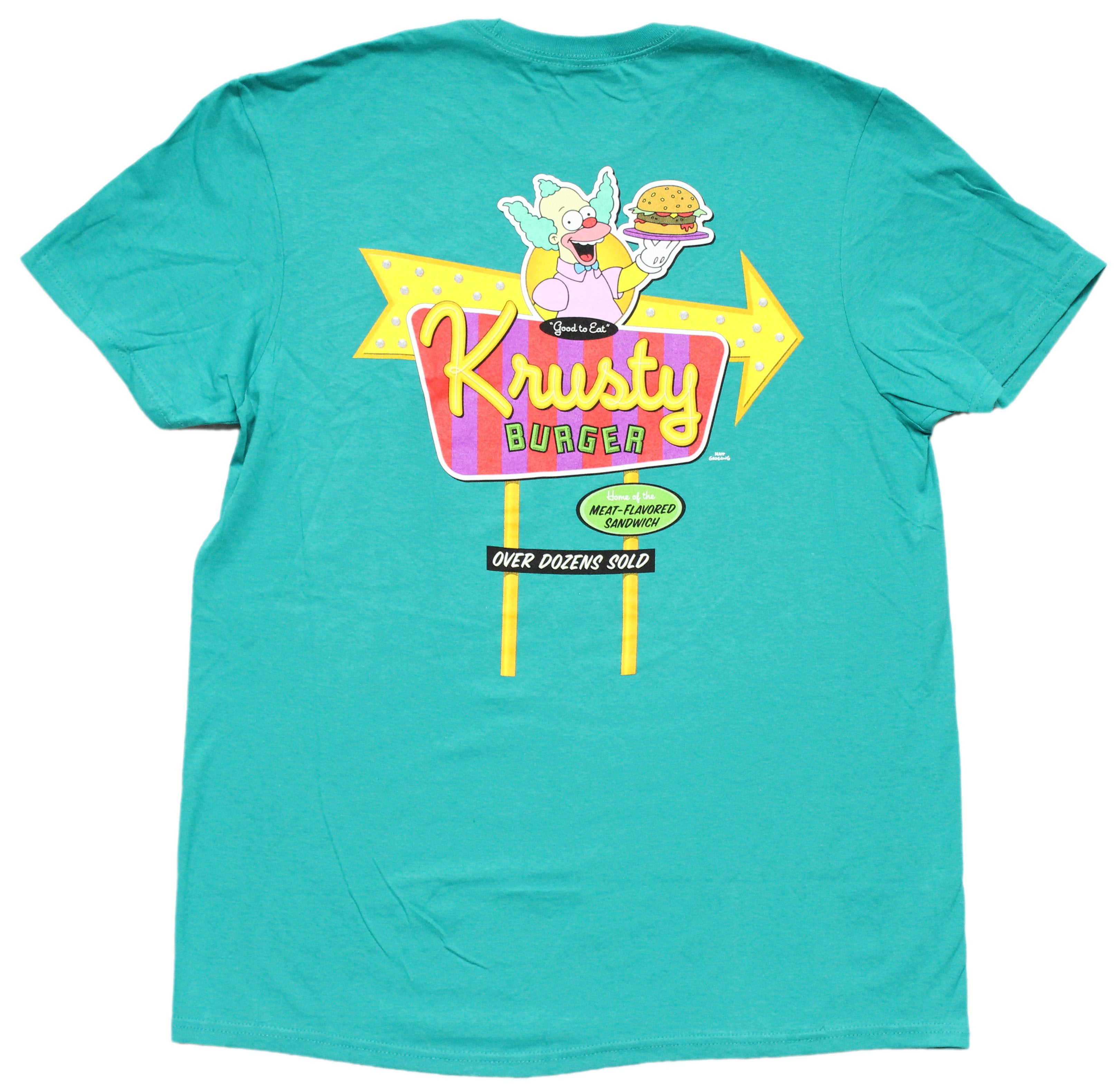 The Simpsons Krusty Burger Teal Mens T-shirt Logo Lapel & Road Sign