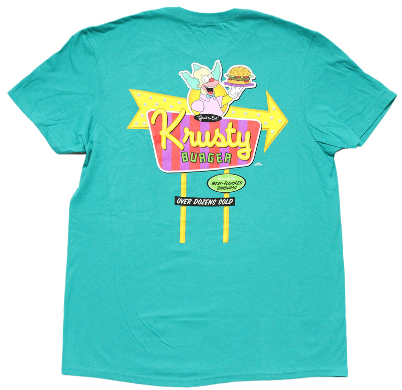 The Simpsons Krusty Burger Teal Mens T-shirt  Logo Lapel & Road Sign