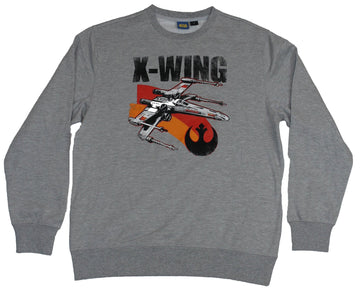 Star Wars Mens Crewneck Sweatshirt- X-Wing Flying Over The Republic Logo Image