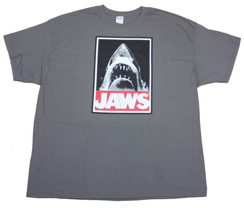 Jaws Mens T-Shirt- Big Mouth Shark Over Red Name Image