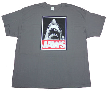 Jaws Mens T-Shirt- Big Mouth Shark Over Red Name Image