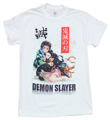 Demon Slayer  Mens T-Shirt - Clinging Duo in Storm Kanji