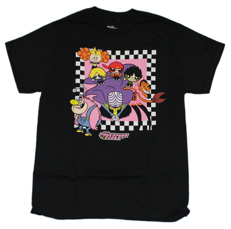 Powerpuff Mens T-Shirt - Girls & Mojo Jojo in Checkered Frame - Inmyparentsbasement.com