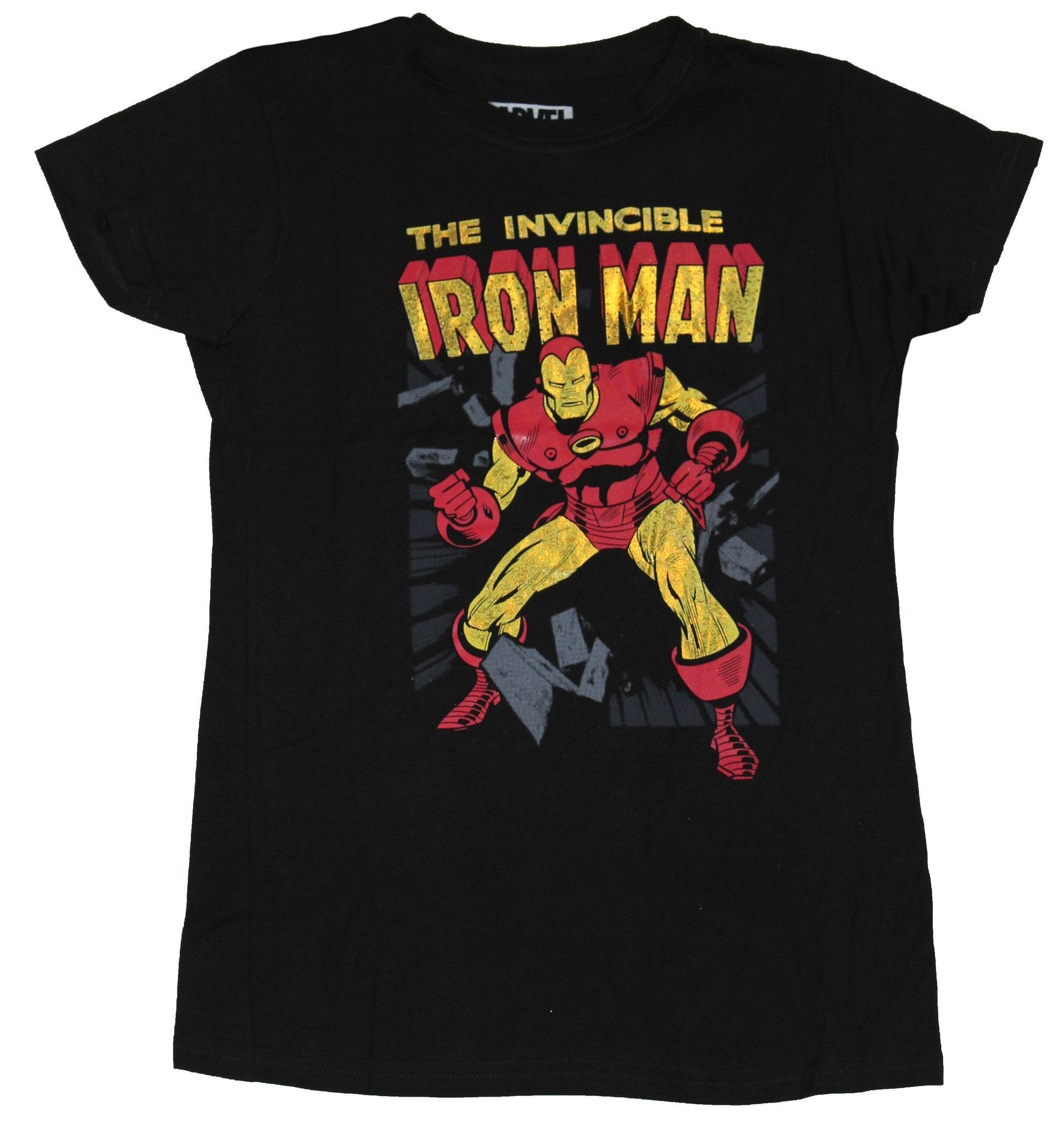 Iron Man (Marvel Comics) Girls Juniors T-Shirt Invincible Wall