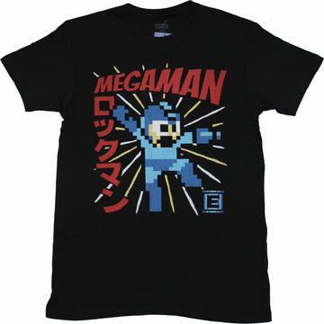 Mega Man Mens T-Shirt - Distressed Beaming Kanji 8-Bit