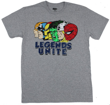 Marvel Comics Mens T-Shirt - Legends Unite Classic Comic Hero Profiles